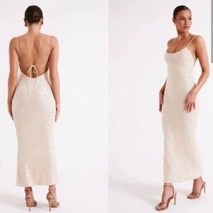 Meshki Brianna Cream Sequin Maxi Dress